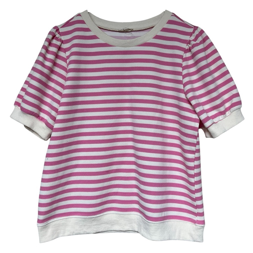 Jodifl pink and cream striped puff short sleeve top